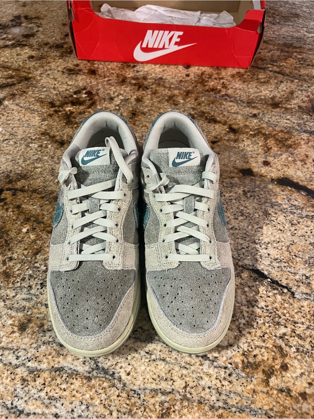 Nike Dunk Low Suede Sneakers in Olive and Teal - Picture 5 of 10